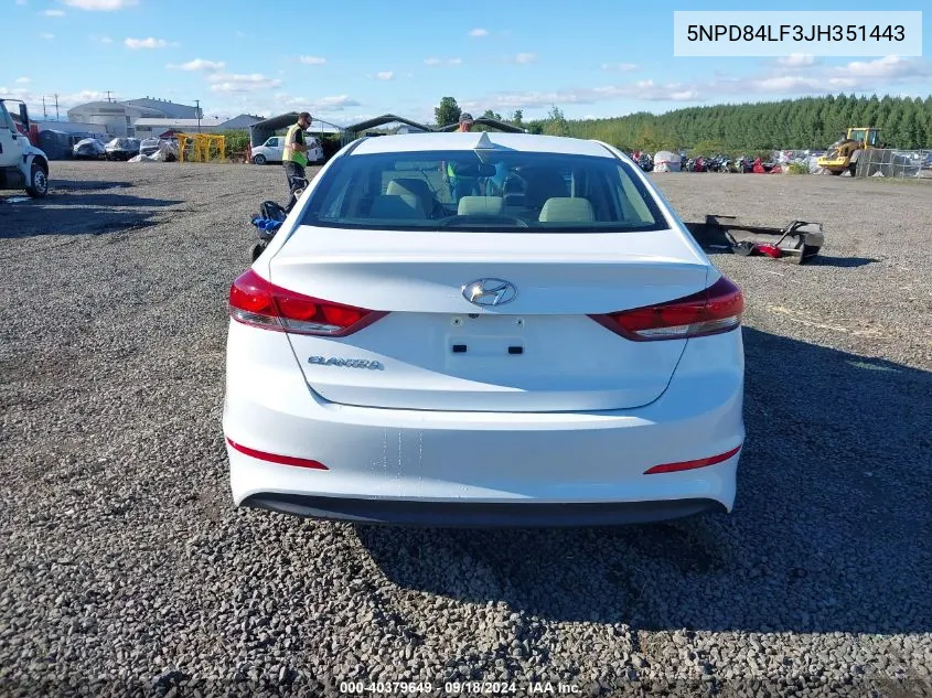 2018 Hyundai Elantra Value Edition VIN: 5NPD84LF3JH351443 Lot: 40379649