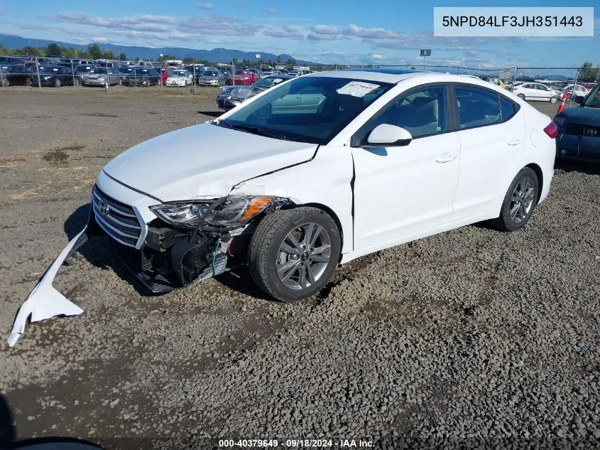 5NPD84LF3JH351443 2018 Hyundai Elantra Value Edition