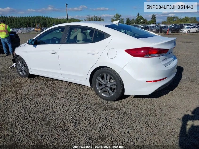 2018 Hyundai Elantra Value Edition VIN: 5NPD84LF3JH351443 Lot: 40379649