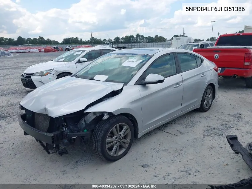 2018 Hyundai Elantra Value Edition VIN: 5NPD84LF6JH351386 Lot: 40394207