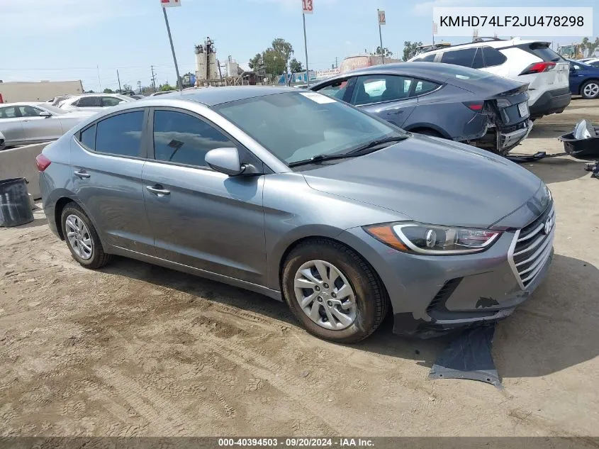 2018 Hyundai Elantra Se VIN: KMHD74LF2JU478298 Lot: 40394503