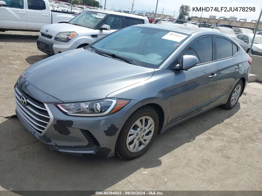 2018 Hyundai Elantra Se VIN: KMHD74LF2JU478298 Lot: 40394503