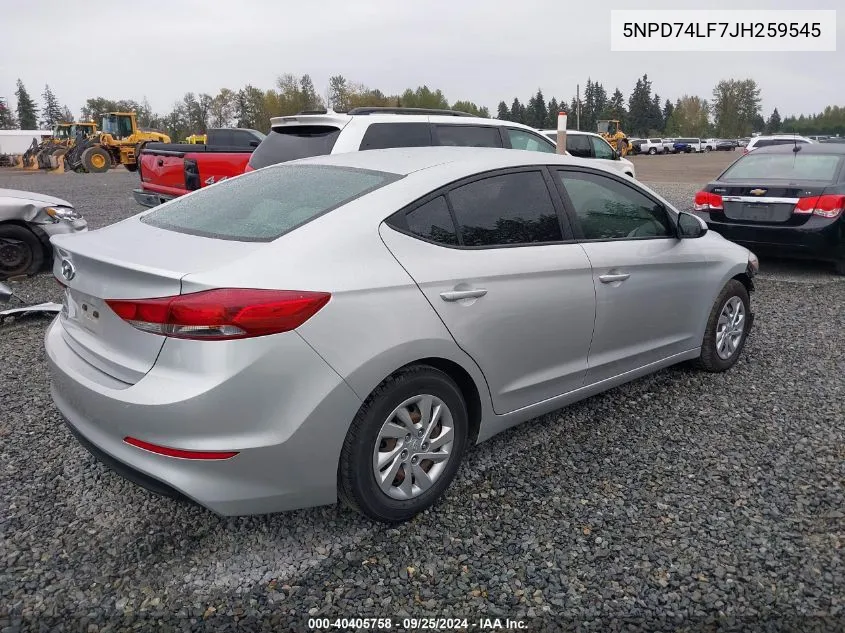 5NPD74LF7JH259545 2018 Hyundai Elantra Se