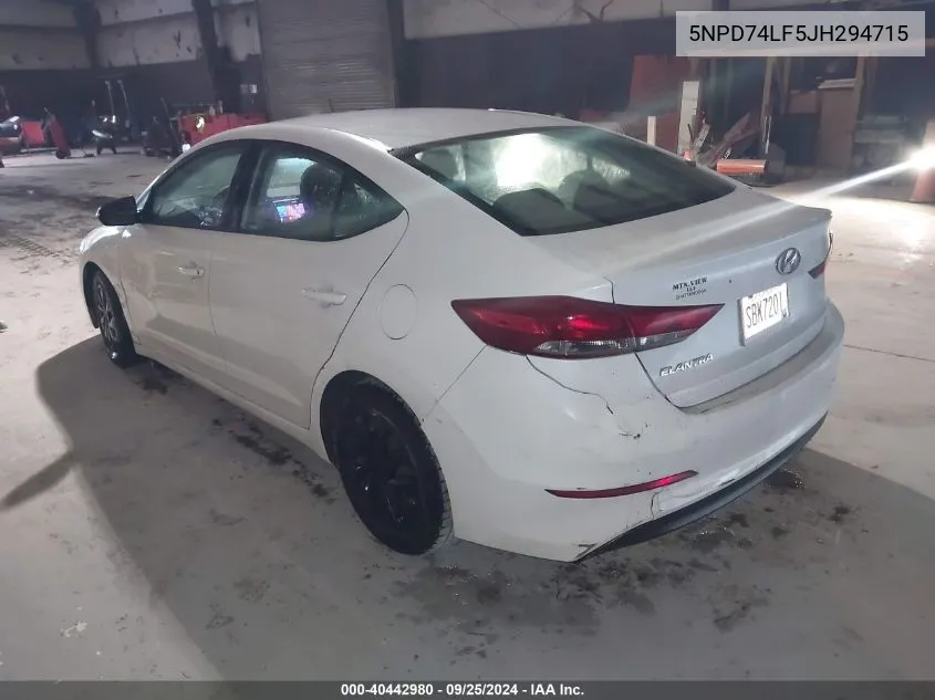 2018 Hyundai Elantra Se VIN: 5NPD74LF5JH294715 Lot: 40442980