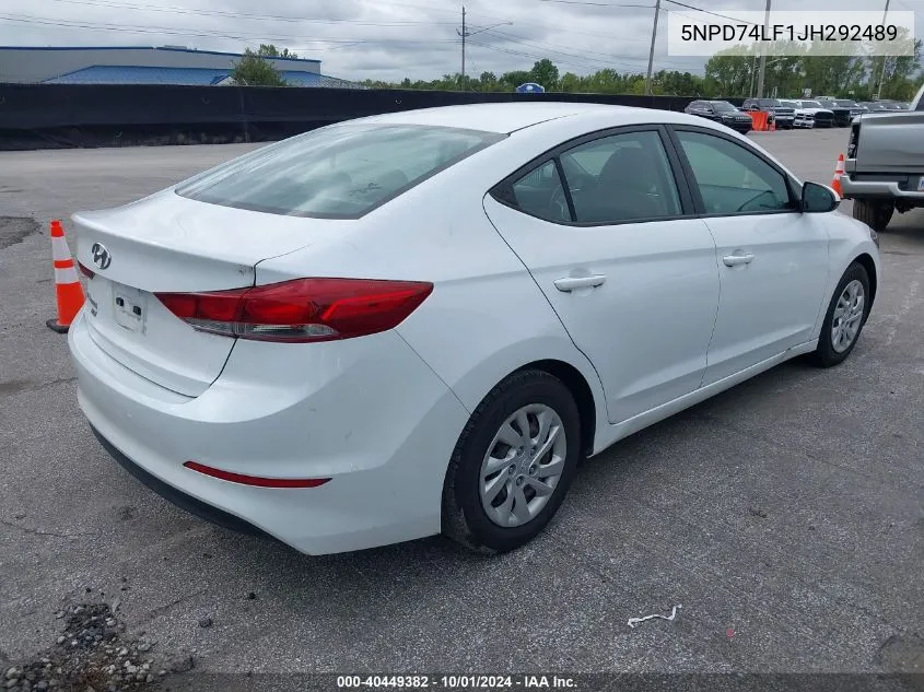 5NPD74LF1JH292489 2018 Hyundai Elantra Se