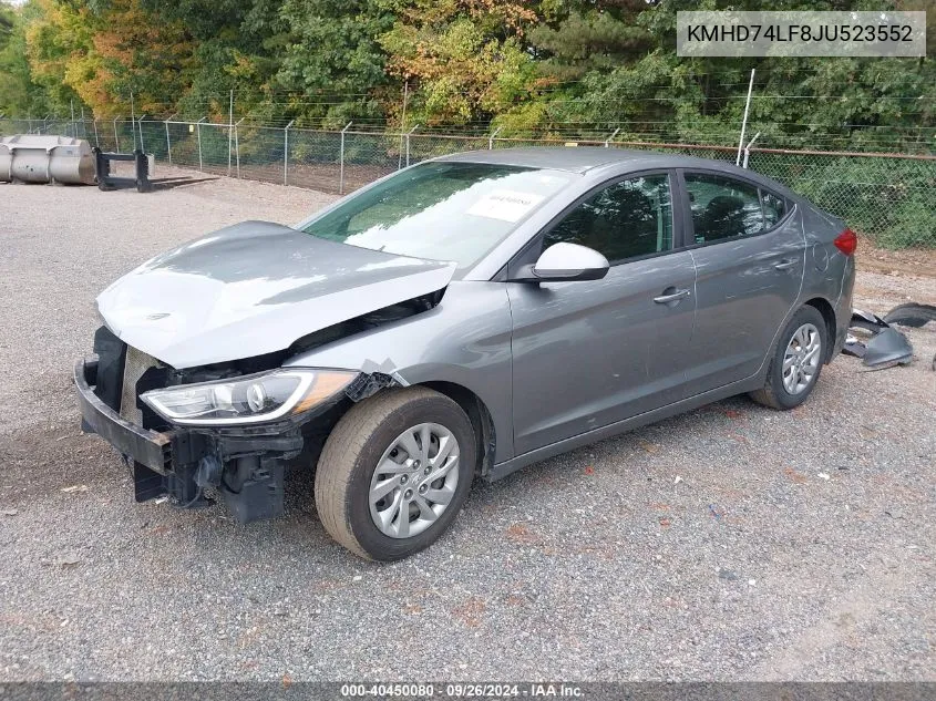 2018 Hyundai Elantra Se VIN: KMHD74LF8JU523552 Lot: 40450080