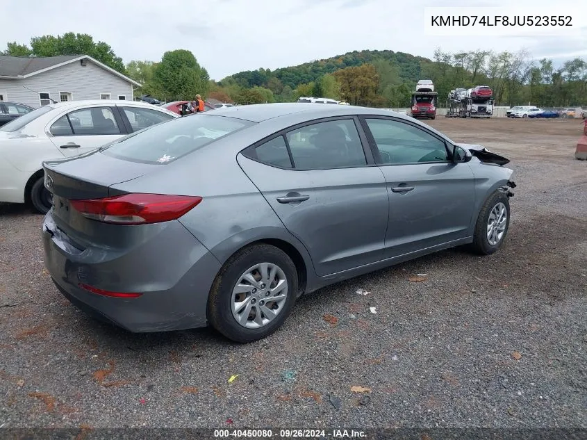 KMHD74LF8JU523552 2018 Hyundai Elantra Se