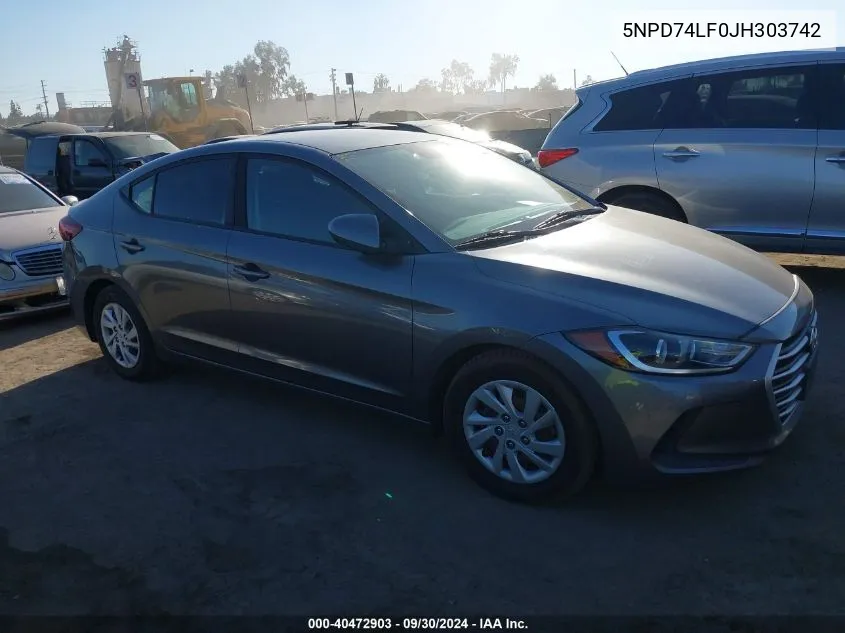 2018 Hyundai Elantra Se VIN: 5NPD74LF0JH303742 Lot: 40472903