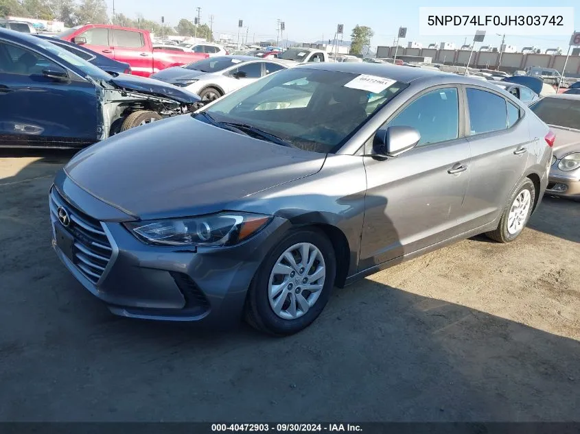 2018 Hyundai Elantra Se VIN: 5NPD74LF0JH303742 Lot: 40472903