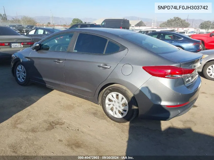 5NPD74LF0JH303742 2018 Hyundai Elantra Se