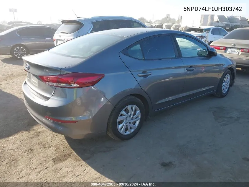 5NPD74LF0JH303742 2018 Hyundai Elantra Se