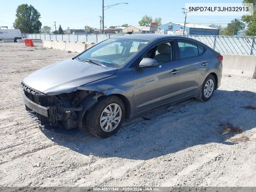 5NPD74LF3JH332913 2018 Hyundai Elantra Se