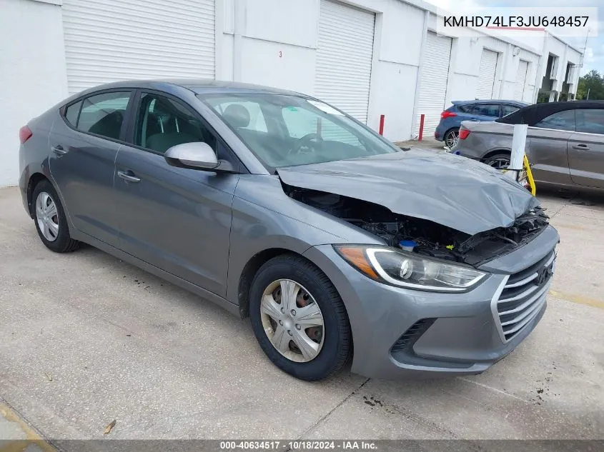 KMHD74LF3JU648457 2018 Hyundai Elantra Se