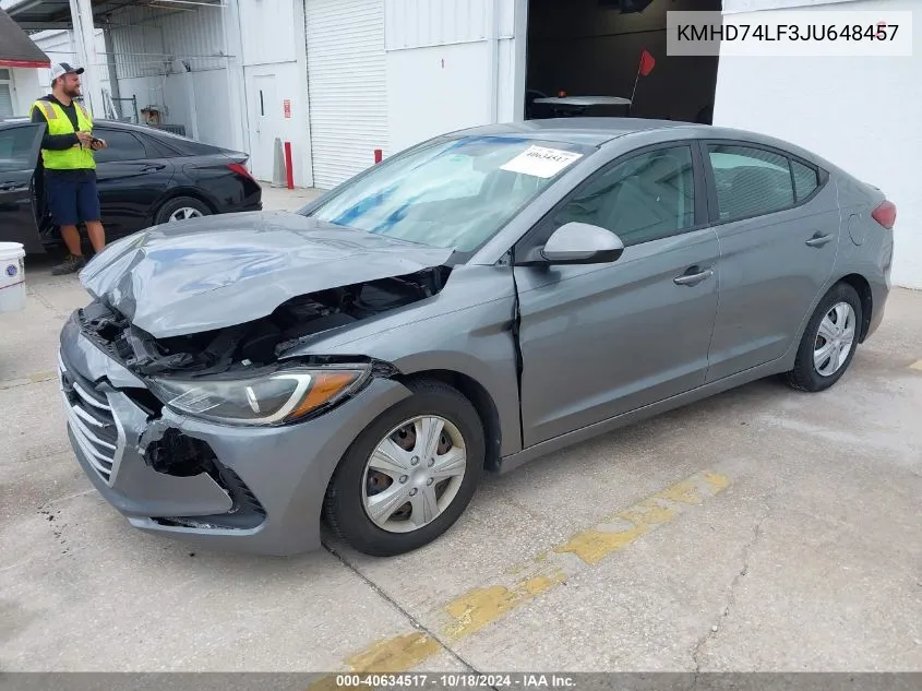 KMHD74LF3JU648457 2018 Hyundai Elantra Se