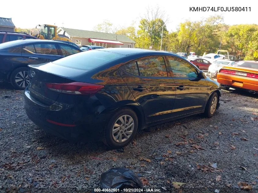 2018 Hyundai Elantra Se VIN: KMHD74LF0JU580411 Lot: 40652501