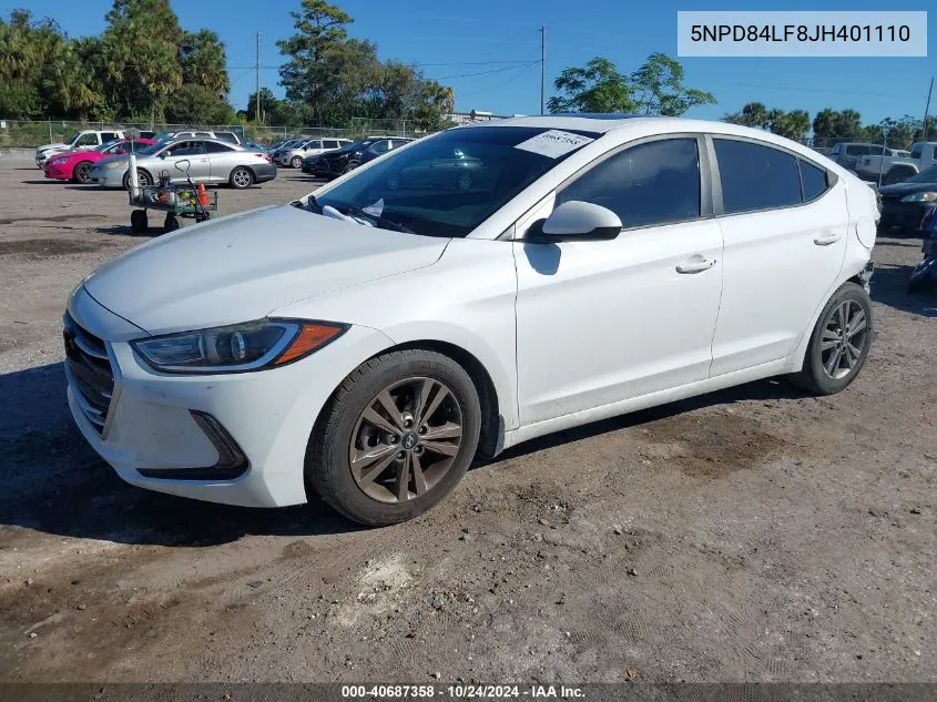 2018 Hyundai Elantra Sel/Value/Limited VIN: 5NPD84LF8JH401110 Lot: 40687358