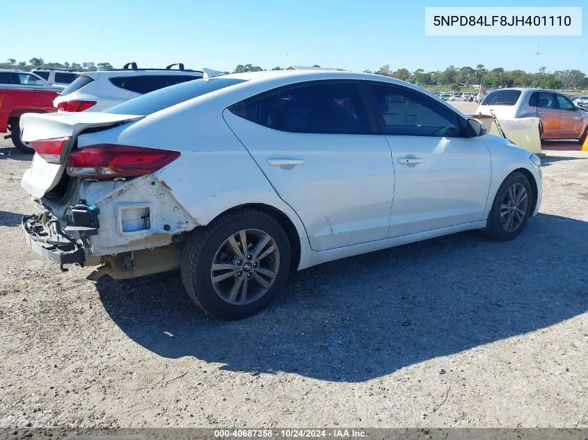 2018 Hyundai Elantra Sel/Value/Limited VIN: 5NPD84LF8JH401110 Lot: 40687358