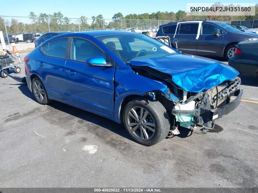 2018 Hyundai Elantra Sel VIN: 5NPD84LF2JH351580 Lot: 40829522