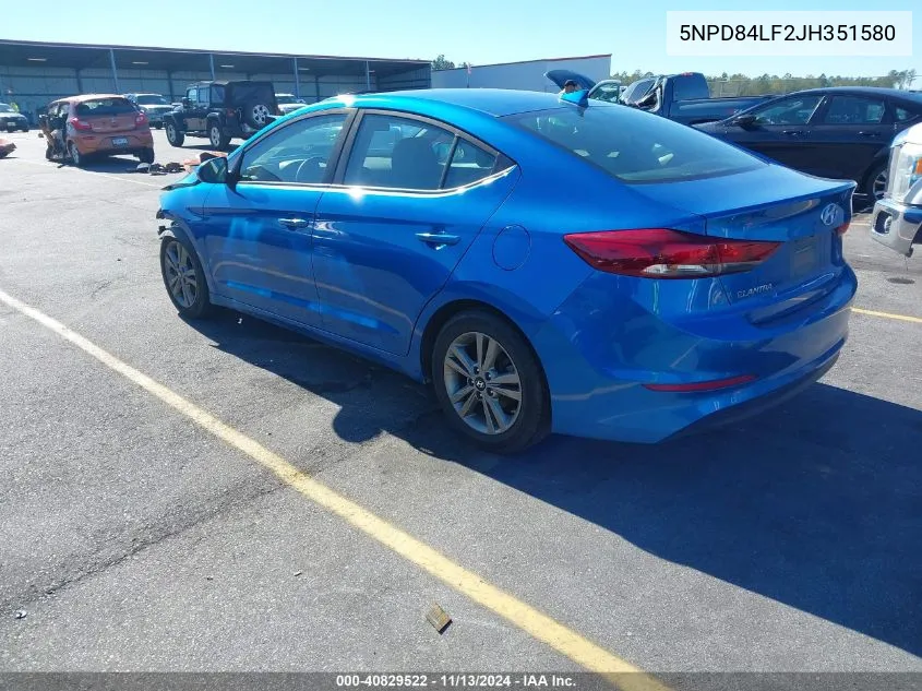 2018 Hyundai Elantra Sel VIN: 5NPD84LF2JH351580 Lot: 40829522