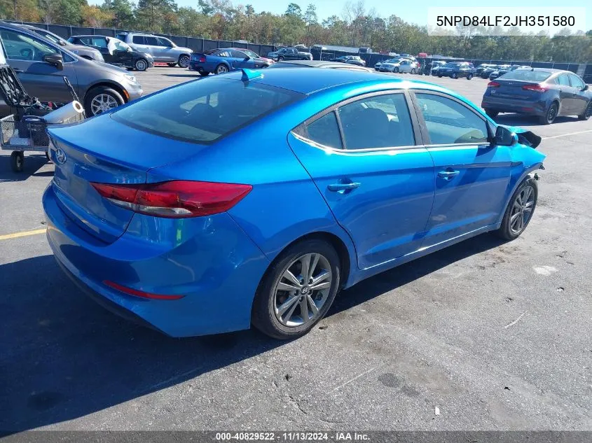 2018 Hyundai Elantra Sel VIN: 5NPD84LF2JH351580 Lot: 40829522