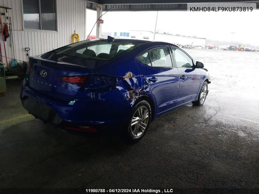 2019 Hyundai Elantra VIN: KMHD84LF9KU873819 Lot: 11980788