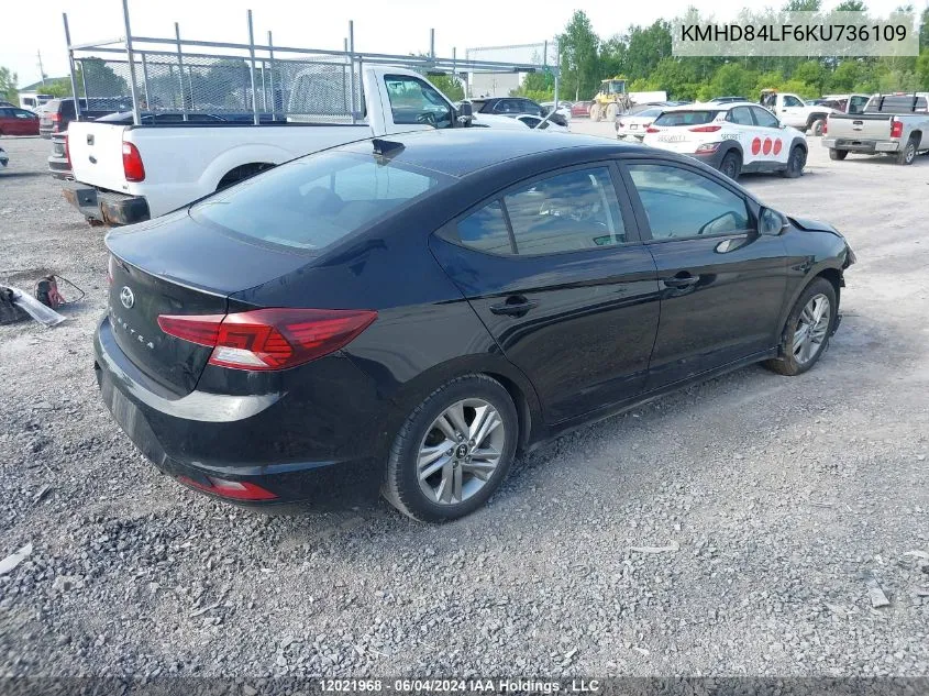 2019 Hyundai Elantra Sel/Value/Limited VIN: KMHD84LF6KU736109 Lot: 12021968