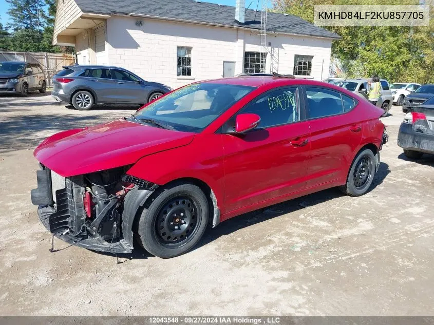 2019 Hyundai Elantra VIN: KMHD84LF2KU857705 Lot: 12043548