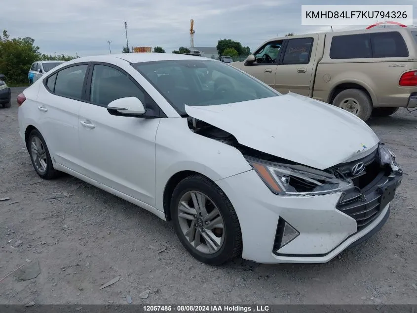 2019 Hyundai Elantra Preferred VIN: KMHD84LF7KU794326 Lot: 12057485