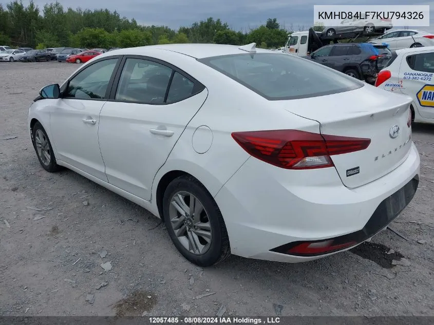 2019 Hyundai Elantra Preferred VIN: KMHD84LF7KU794326 Lot: 12057485