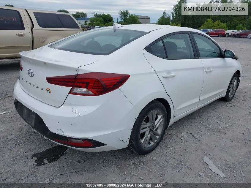 2019 Hyundai Elantra Preferred VIN: KMHD84LF7KU794326 Lot: 12057485