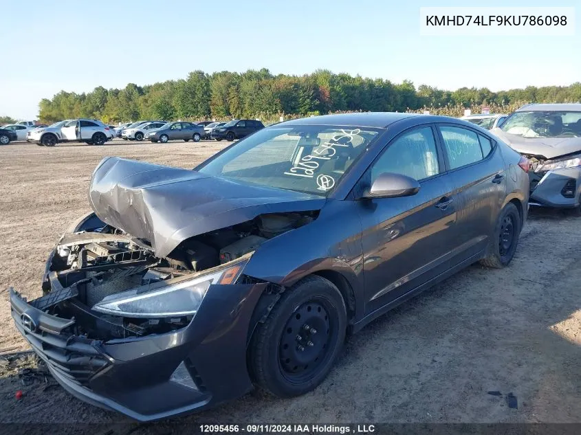 KMHD74LF9KU786098 2019 Hyundai Elantra Essential