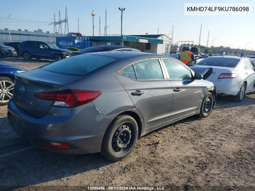 KMHD74LF9KU786098 2019 Hyundai Elantra Essential