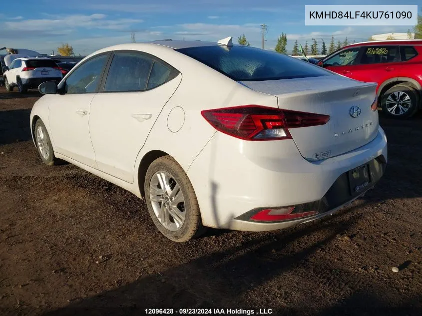 2019 Hyundai Elantra Preferred VIN: KMHD84LF4KU761090 Lot: 12096428