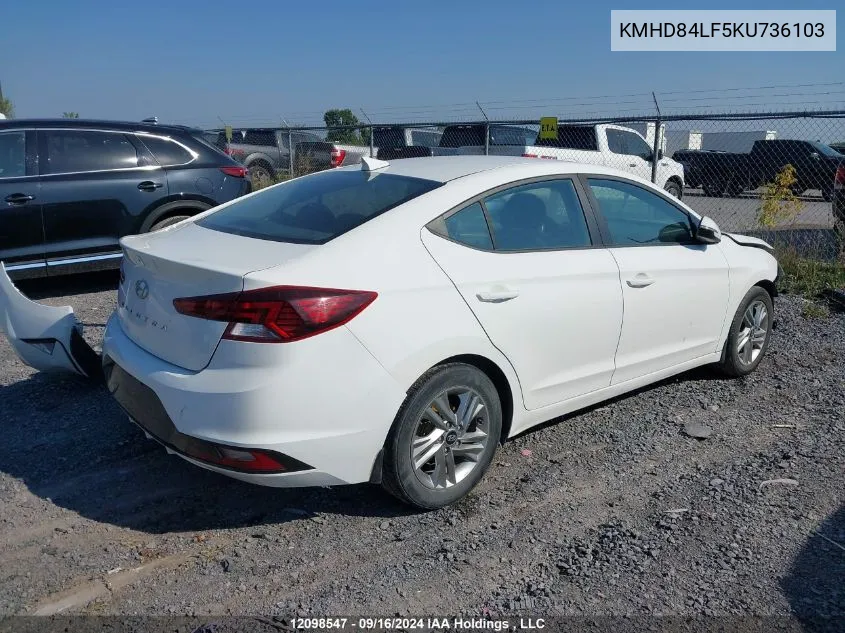 2019 Hyundai Elantra Preferred VIN: KMHD84LF5KU736103 Lot: 12098547