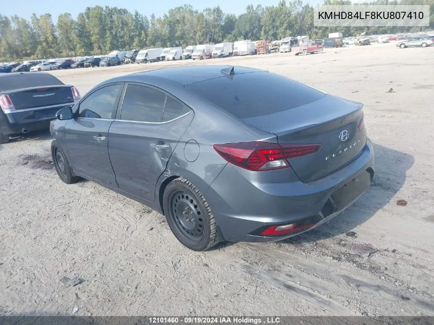 2019 Hyundai Elantra Luxury VIN: KMHD84LF8KU807410 Lot: 12101460