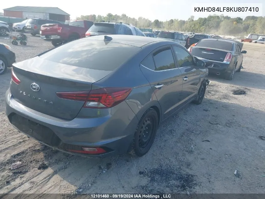 2019 Hyundai Elantra Luxury VIN: KMHD84LF8KU807410 Lot: 12101460