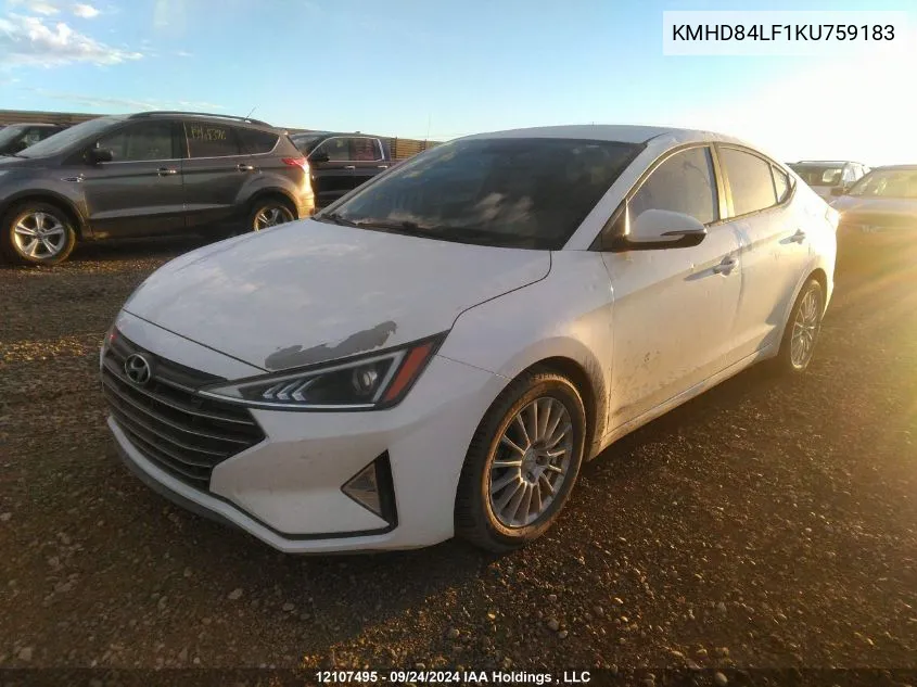 KMHD84LF1KU759183 2019 Hyundai Elantra Sel/Value/Limited