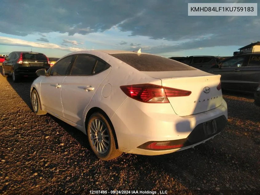 KMHD84LF1KU759183 2019 Hyundai Elantra Sel/Value/Limited