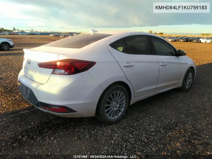 KMHD84LF1KU759183 2019 Hyundai Elantra Sel/Value/Limited