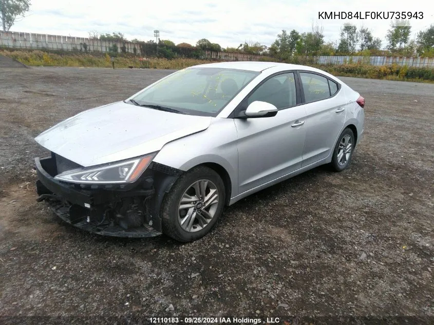 2019 Hyundai Elantra Sel/Value/Limited VIN: KMHD84LF0KU735943 Lot: 12110183