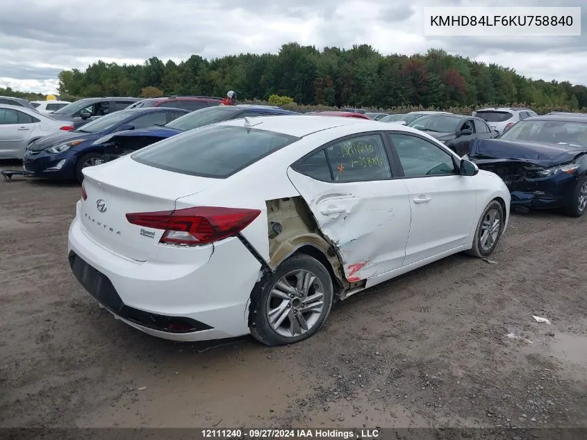 KMHD84LF6KU758840 2019 Hyundai Elantra Preferred