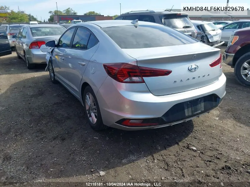 2019 Hyundai Elantra Preferred VIN: KMHD84LF6KU829678 Lot: 12115181