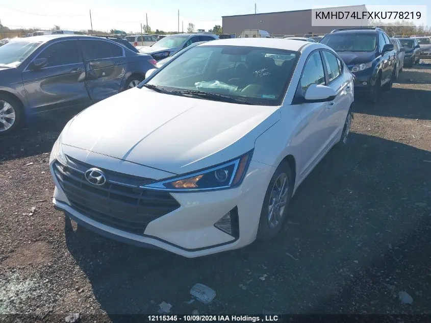 KMHD74LFXKU778219 2019 Hyundai Elantra Essential