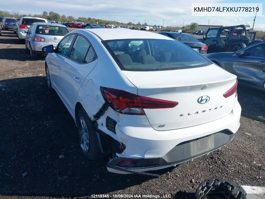 KMHD74LFXKU778219 2019 Hyundai Elantra Essential