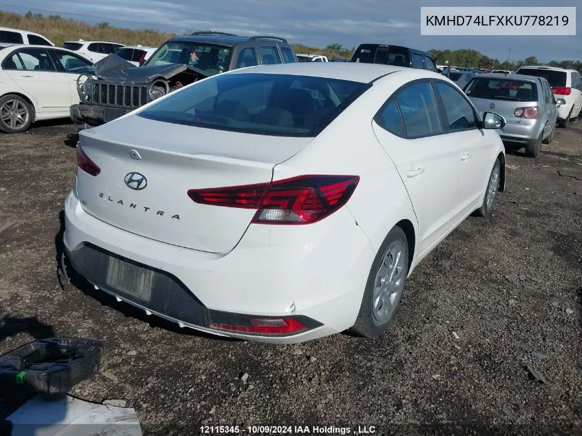 KMHD74LFXKU778219 2019 Hyundai Elantra Essential