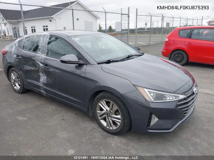 2019 Hyundai Elantra Preferred VIN: KMHD84LF0KU875393 Lot: 12121081