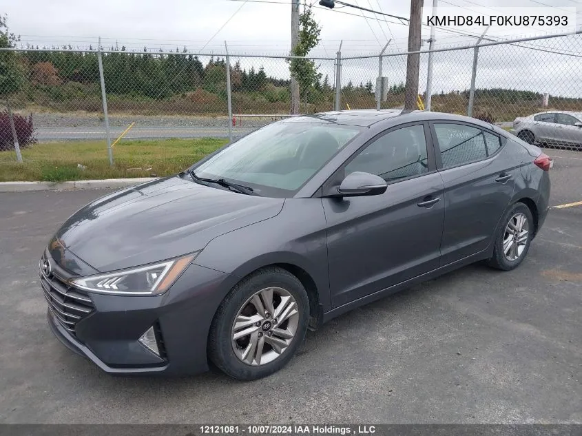 2019 Hyundai Elantra Preferred VIN: KMHD84LF0KU875393 Lot: 12121081