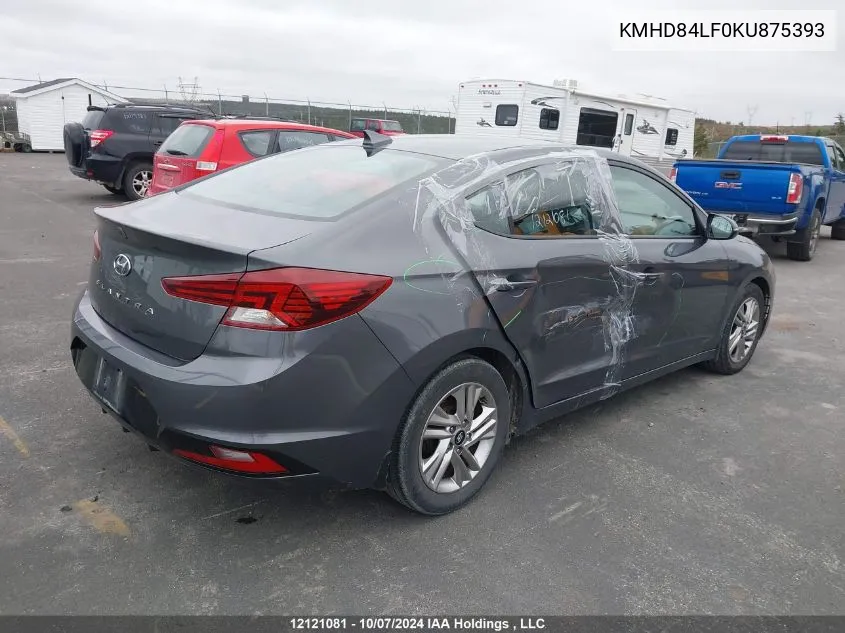 2019 Hyundai Elantra Preferred VIN: KMHD84LF0KU875393 Lot: 12121081