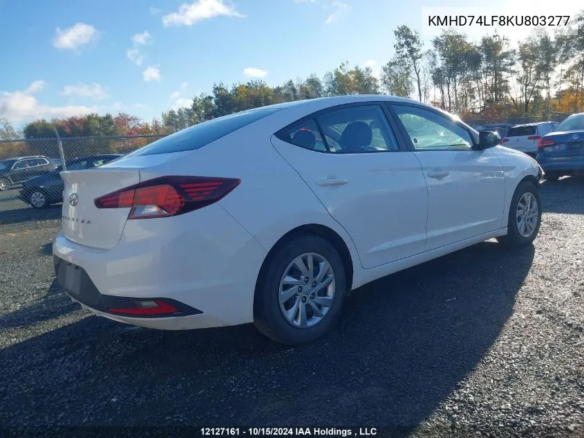 2019 Hyundai Elantra Essential VIN: KMHD74LF8KU803277 Lot: 12127161