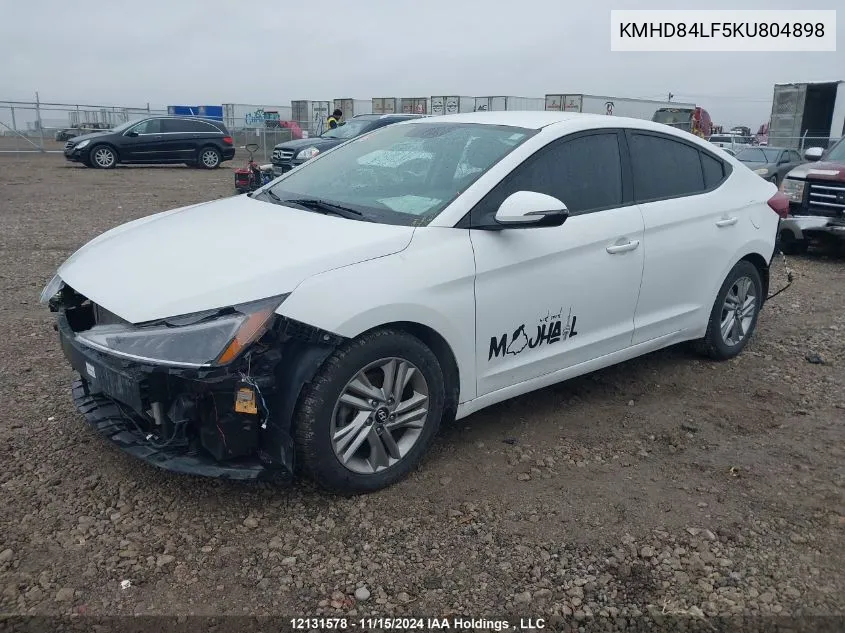 2019 Hyundai Elantra Sel/Value/Limited VIN: KMHD84LF5KU804898 Lot: 12131578